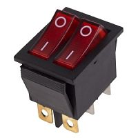 Выключатель клавишный 250V 6А (6с) ON-OFF красный с подсветкой ДВОЙНОЙ Mini REXANT