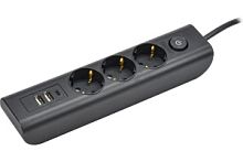 MODERN Удлинитель У03В 3 розетки с заземляющим контактом + USBх3 2м 3х1мм2 16А/250В черный IEK
