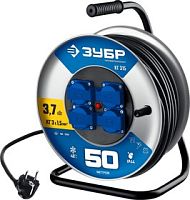 ЗУБР КГ-315, КГ, 3 x 1.5 мм2, 50 м, 3700 Вт, IP44, силовой удлинитель на стальной катушке, Профессионал