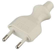 Вилка прямая узкая без/з 6А пластик белый V2 ЭРА