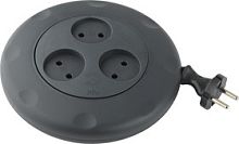 Удлинитель электрический ЭРА UR-3-3m-B рулетка без заземления 3 розетки 3м 2x1мм2 10А черная